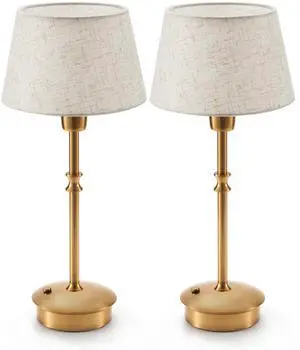 2 Pack Small Cordless Rechargeable Table Lamp, Battery Operated Lamp 3 Level Brightness Dimmable, Portable Accent Light for End Table Restaurant Dining Outdoor, Beige Fabric Shade, Antique Brass 2 Pack Small Cordless Rechargeable Table Lamp, Battery Operated Lamp 3 Level Brightness Dimmable, Portable Accent Light for End Table Restaurant Dining Outdoor, Beige Fabric Shade, Antique Brass