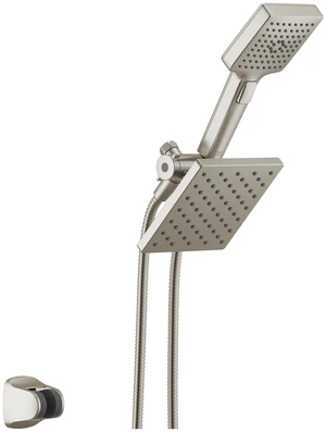 Square 2-in-1 Dual Shower Head with 4-Setting HandHeld Spray, Brushed Nickel Detachable Double Shower Head with Hose, Showerhead, 1.75 GPM Flow Rate, Stainless 75755SS Square 2-in-1 Dual Shower Head with 4-Setting HandHeld Spray, Brushed Nickel Detachable Double Shower Head with Hose, Showerhead, 1.75 GPM Flow Rate, Stainless 75755SS