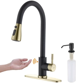 Touchless Kitchen Faucet with Pull Down Sprayer, Motion Sensor Kitchen Faucet with Kitchen Soap Dispenser, Single Handle Pull Out Faucet for Kitchen Sink,Black and Polished Chrome Touchless Kitchen Faucet with Pull Down Sprayer, Motion Sensor Kitchen Faucet with Kitchen Soap Dispenser, Single Handle Pull Out Faucet for Kitchen Sink,Black and Polished Chrome