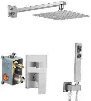 Brushed Nickel Shower System Bathroom Luxury Rain Mixer Shower Combo Set Wall Mounted Rainfall Shower Head System Shower Faucet Rough-in Valve Body and Trim Kit Brushed Nickel Shower System Bathroom Luxury Rain Mixer Shower Combo Set Wall Mounted Rainfall Shower Head System Shower Faucet Rough-in Valve Body and Trim Kit