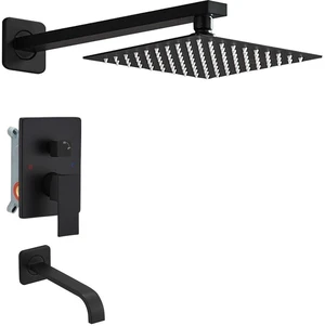 Matte Black Shower Faucet Set with Tub Spout Bathroom Luxury Rain Mixer Shower Head System Wall Mounted Shower Faucet Complete, Single Handle Tub and Shower Trim Kit with Rough-in Valve Matte Black Shower Faucet Set with Tub Spout Bathroom Luxury Rain Mixer Shower Head System Wall Mounted Shower Faucet Complete, Single Handle Tub and Shower Trim Kit with Rough-in Valve