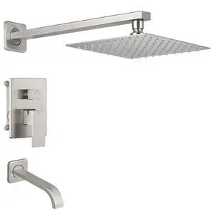 Brushed Nickel Shower Faucet Set with Tub Spout Bathroom Luxury Rain Mixer Shower Head System Wall Mounted Shower Faucet Complete, Single Handle Tub and Shower Trim Kit with Rough-in Valve Brushed Nickel Shower Faucet Set with Tub Spout Bathroom Luxury Rain Mixer Shower Head System Wall Mounted Shower Faucet Complete, Single Handle Tub and Shower Trim Kit with Rough-in Valve