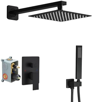 Matte Black Shower System Bathroom Luxury Rain Mixer Shower Combo Set Wall Mounted Rainfall Shower Head System Shower Faucet Rough-in Valve Body and Trim Kit Matte Black Shower System Bathroom Luxury Rain Mixer Shower Combo Set Wall Mounted Rainfall Shower Head System Shower Faucet Rough-in Valve Body and Trim Kit