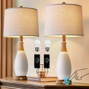 24.5 3-Way Dimmable Touch Control Bedside Table Lamp Set of 2 with USB and Type-C Charging Ports Modern Farmhouse Nightstand Lamp for Bedroom Living Room (Bulb Included) 24.5 3-Way Dimmable Touch Control Bedside Table Lamp Set of 2 with USB and Type-C Charging Ports Modern Farmhouse Nightstand Lamp for Bedroom Living Room (Bulb Included)