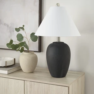 Home 23" Black Vintage Distressed Ceramic Pot Table Lamp for Bedroom, Living Room, End Table, with White Conical Empire Shade Home 23" Black Vintage Distressed Ceramic Pot Table Lamp for Bedroom, Living Room, End Table, with White Conical Empire Shade
