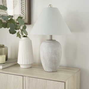 Home 23" Grey Vintage Distressed Ceramic Pot Table Lamp for Bedroom, Living Room, End Table, with Grey Conical Empire Shade Home 23" Grey Vintage Distressed Ceramic Pot Table Lamp for Bedroom, Living Room, End Table, with Grey Conical Empire Shade