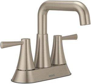 Ronan Spot Resist Brushed Nickel Two-Handle 4 in. Centerset Modern Double Bend Bathroom Faucet with Push-Down Drain, 84025SRN Ronan Spot Resist Brushed Nickel Two-Handle 4 in. Centerset Modern Double Bend Bathroom Faucet with Push-Down Drain, 84025SRN