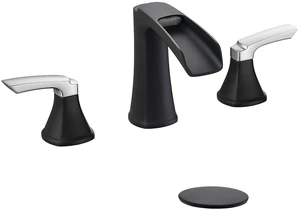 Bathroom Faucet 3 Hole, Waterfall 8 Inch Bathroom Sink Faucet Matte Black&Chrome, Lead-free Brass 2-handle Widespread Faucets for Bathroom Sink with Pop-up Drain Bathroom Faucet 3 Hole, Waterfall 8 Inch Bathroom Sink Faucet Matte Black&Chrome, Lead-free Brass 2-handle Widespread Faucets for Bathroom Sink with Pop-up Drain