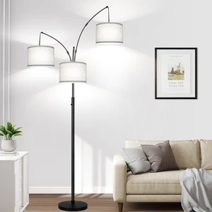 Dimmable Floor Lamp, 3 Lights Black Arc Floor Lamp, Modern Tall Standing Tree Lamp with Grey Linen Shades & Heavy Base, 3000LM LED Bulbs, Bright Lighting for Living Room, Bedroom, Office & Reading Dimmable Floor Lamp, 3 Lights Black Arc Floor Lamp, Modern Tall Standing Tree Lamp with Grey Linen Shades & Heavy Base, 3000LM LED Bulbs, Bright Lighting for Living Room, Bedroom, Office & Reading