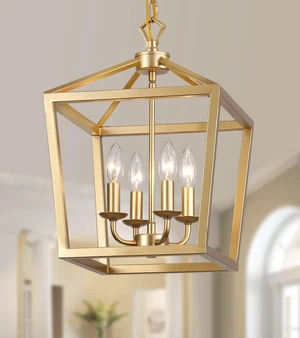 Gold Lantern Chandelier Hanging Pendant Light Fixture 4-Lights for Kitchen Island Dining Room Hallway Entryway Foyer UL Listed Gold Lantern Chandelier Hanging Pendant Light Fixture 4-Lights for Kitchen Island Dining Room Hallway Entryway Foyer UL Listed