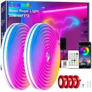 RGB Neon Light LED Rope Light (100Ft/30M) Waterproof Bluetooth APP Remote Control Music Sync Strip Light,24V Flexible DIY Silicone Light for Indoor Outdoor Decoration RGB Neon Light LED Rope Light (100Ft/30M) Waterproof Bluetooth APP Remote Control Music Sync Strip Light,24V Flexible DIY Silicone Light for Indoor Outdoor Decoration