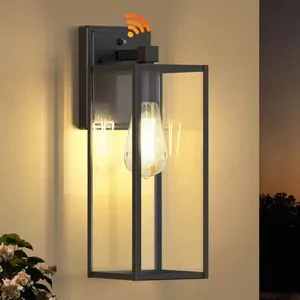 16" Dusk to Dawn Exterior Lighting Fixture, Outdoor Porch Light Wall Sconce Anti-Rust Metal Frame, Tempered Glass, E26 Base, Waterproof, Sensor Wall Lantern for Patio, Garage, Entryway 16" Dusk to Dawn Exterior Lighting Fixture, Outdoor Porch Light Wall Sconce Anti-Rust Metal Frame, Tempered Glass, E26 Base, Waterproof, Sensor Wall Lantern for Patio, Garage, Entryway