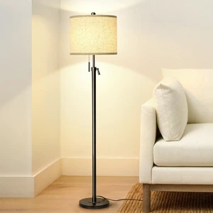 Adjustable Height Floor Lamp for Living Room, Black Standing Lamp for Bedroom Office, Modern Tall Lamp with Linen Shade, 3-Way Dimmable 8W 3000K LED Blub Included (Black) Adjustable Height Floor Lamp for Living Room, Black Standing Lamp for Bedroom Office, Modern Tall Lamp with Linen Shade, 3-Way Dimmable 8W 3000K LED Blub Included (Black)