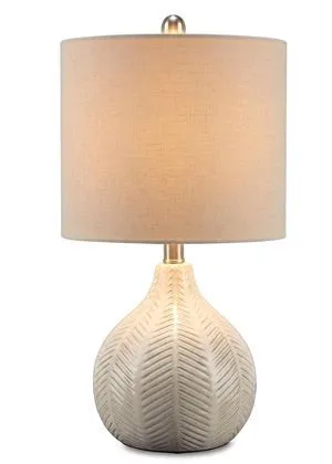 Rainermen Ceramic Table Lamp, 21", Off White Textured herringbone base, Transparent white glaze, Hardback fabric drum shade, Bedside use, 92.5-inch cord, E26 socket Rainermen Ceramic Table Lamp, 21", Off White Textured herringbone base, Transparent white glaze, Hardback fabric drum shade, Bedside use, 92.5-inch cord, E26 socket