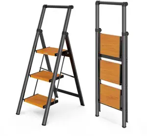 3 Step Ladders for Home, 300lbs Load, 26'' Top Step, BK/Wood Grain 8ft Reach; For Closets, Kitchens; Anti-Slip Feet Suit Wood, Tile, Carpet; Rigid Aluminum Pedals; Handrail Adds Balance 3 Step Ladders for Home, 300lbs Load, 26'' Top Step, BK/Wood Grain 8ft Reach; For Closets, Kitchens; Anti-Slip Feet Suit Wood, Tile, Carpet; Rigid Aluminum Pedals; Handrail Adds Balance