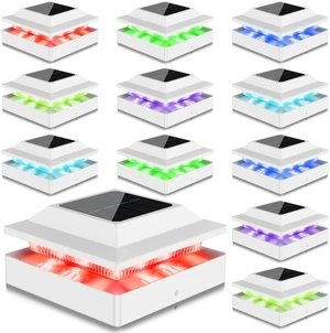 Solar Post Cap Lights for 4x4 Wood/Vinyl Posts, 12 Pack IP65 Waterproof Fence Post Solar Lights, RGB Color Changing, 10-12H Long Illumination for Garden Patio Porch, White Solar Post Cap Lights for 4x4 Wood/Vinyl Posts, 12 Pack IP65 Waterproof Fence Post Solar Lights, RGB Color Changing, 10-12H Long Illumination for Garden Patio Porch, White