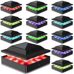 Solar Post Cap Lights for 4x4 Wood/Vinyl Posts, 12 Pack IP65 Waterproof Fence Post Solar Lights, RGB Color Changing, 10-12H Long Illumination for Garden Patio Porch, Black Solar Post Cap Lights for 4x4 Wood/Vinyl Posts, 12 Pack IP65 Waterproof Fence Post Solar Lights, RGB Color Changing, 10-12H Long Illumination for Garden Patio Porch, Black