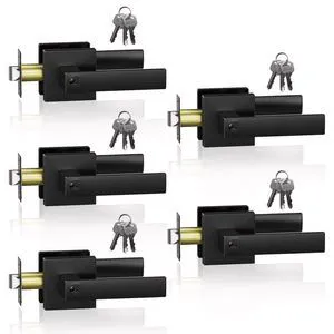 Matte Black Door Handle Heavy Duty, Different Keys Entry Door Lever Door Knobs with Lock and Key, Square Door Lever for Bedroom, Bathroom and Front Door5 Pack Matte Black Door Handle Heavy Duty, Different Keys Entry Door Lever Door Knobs with Lock and Key, Square Door Lever for Bedroom, Bathroom and Front Door5 Pack
