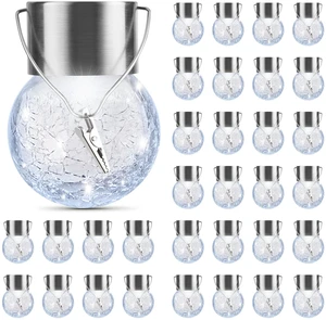 32 Pack Hanging Solar Lights Outdoor, Waterproof Solar Globe Lantern with Handle and Clip, Decorative Cracked Glass Ball Lights for Christmas Decor, Tree, Yard, Garden, Patio (Cold White) 32 Pack Hanging Solar Lights Outdoor, Waterproof Solar Globe Lantern with Handle and Clip, Decorative Cracked Glass Ball Lights for Christmas Decor, Tree, Yard, Garden, Patio (Cold White)