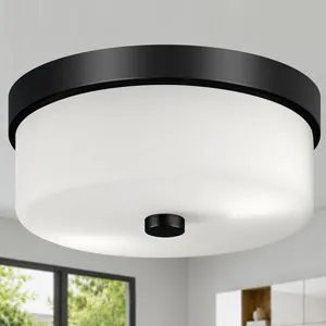 Black Flush Mount Ceiling Light Fixtures, 2-Light Ceiling Mount with Milky White Glass Lampshade, Industrial Flush Mount Light Fixture Farmhouse for Hallway, Kitchen, Entryway and Foyer Black Flush Mount Ceiling Light Fixtures, 2-Light Ceiling Mount with Milky White Glass Lampshade, Industrial Flush Mount Light Fixture Farmhouse for Hallway, Kitchen, Entryway and Foyer