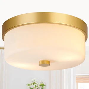 Flush Mount Ceiling Light Fixtures, 2-Light Gold Ceiling Mount with Milky White Glass Lampshade, Industrial Flush Mount Light Fixture Farmhouse for Hallway, Kitchen, Entryway and Foyer Flush Mount Ceiling Light Fixtures, 2-Light Gold Ceiling Mount with Milky White Glass Lampshade, Industrial Flush Mount Light Fixture Farmhouse for Hallway, Kitchen, Entryway and Foyer