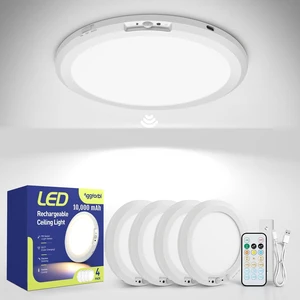 10000mAh Rechargeable Ceiling Light Waterproof Shower Light 4 Pack Battery Powered Motion Sensor Lights with Remote 3000K/4000K/6000K Dimmable, Stick On LED Lights No Wiring for Closet Bedroom 10000mAh Rechargeable Ceiling Light Waterproof Shower Light 4 Pack Battery Powered Motion Sensor Lights with Remote 3000K/4000K/6000K Dimmable, Stick On LED Lights No Wiring for Closet Bedroom