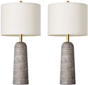 27.25" Modern Table Lamp Set of 2, Light Grey Resin Table Lamps with Stone Look, Lamps for Living Room with Linen Shades, Bedroom Nightstand Lamps, Table Lamps for Living Room End Tables 27.25" Modern Table Lamp Set of 2, Light Grey Resin Table Lamps with Stone Look, Lamps for Living Room with Linen Shades, Bedroom Nightstand Lamps, Table Lamps for Living Room End Tables