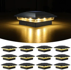 Black Solar Post Cap Lights, Warm White Fence Lights 12 Pack Solar powered waterproof lamps fit 4x4/6x6 wooden & 4x4/5x5 vinyl posts for garden, patio, porch and backyard use Black Solar Post Cap Lights, Warm White Fence Lights 12 Pack Solar powered waterproof lamps fit 4x4/6x6 wooden & 4x4/5x5 vinyl posts for garden, patio, porch and backyard use
