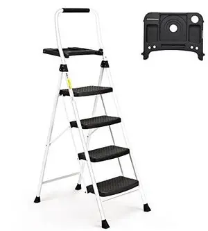 4 Step Ladder, Folding Step Stool with Tool Platform, Sturdy& Portable Steel Ladder for Adults, 330LBS Capacity Ladder for Home Kitchen Pantry Office 4 Step Ladder, Folding Step Stool with Tool Platform, Sturdy& Portable Steel Ladder for Adults, 330LBS Capacity Ladder for Home Kitchen Pantry Office