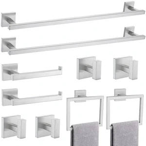 Brushed Nickel Bathroom Hardware Accessories Set 10 Pieces, 23.6" SUS304 Stainless Steel Towel Bar Set Wall Mounted Includes Single Towel Bar, Towel Ring, Toilet Paper Holder, Double Towel Hooks Brushed Nickel Bathroom Hardware Accessories Set 10 Pieces, 23.6" SUS304 Stainless Steel Towel Bar Set Wall Mounted Includes Single Towel Bar, Towel Ring, Toilet Paper Holder, Double Towel Hooks