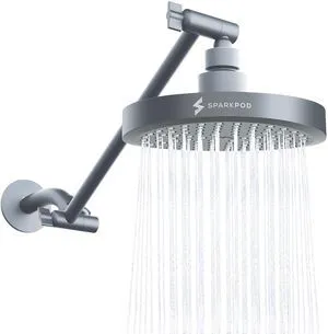 6" Round Rain Shower Head with 11" Shower Arm Shower Head & Extension Arm Combo, Height Adjustable, High Pressure Performance, Easy 1-Minute Installation, Charcoal Grey 6" Round Rain Shower Head with 11" Shower Arm Shower Head & Extension Arm Combo, Height Adjustable, High Pressure Performance, Easy 1-Minute Installation, Charcoal Grey