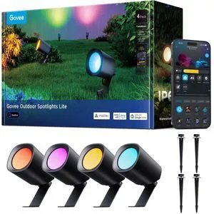 Outdoor Spotlights Lite 4 Pack, IP67 Waterproof Spotlights, APP, WiFi Landscape Lighting Work with Alexa, Matter and Google Assistant, RGBWIC Color Changing Light for Garden, Yard, Patio Outdoor Spotlights Lite 4 Pack, IP67 Waterproof Spotlights, APP, WiFi Landscape Lighting Work with Alexa, Matter and Google Assistant, RGBWIC Color Changing Light for Garden, Yard, Patio