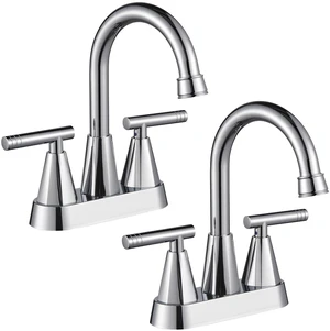 Chrome Bathroom Faucets, Centerset Bathroom Sink Faucet, 2 Pack 4 Inch with Pop Up Drain and Supply Hoses, 2 Handle Stainless Steel Faucet for Vanity, RV, Farmhouse, 2 or 3 Hole Chrome Bathroom Faucets, Centerset Bathroom Sink Faucet, 2 Pack 4 Inch with Pop Up Drain and Supply Hoses, 2 Handle Stainless Steel Faucet for Vanity, RV, Farmhouse, 2 or 3 Hole