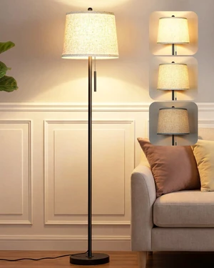 Upgraded Modern Black Floor Lamp 63in Standing Lamp for Living Room Bedroom Office 3 Way Brightness Dimmable Tall Pole Light with Beige Linen Shade Metal Shade 8W 3000K LED Bulb Included Upgraded Modern Black Floor Lamp 63in Standing Lamp for Living Room Bedroom Office 3 Way Brightness Dimmable Tall Pole Light with Beige Linen Shade Metal Shade 8W 3000K LED Bulb Included