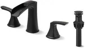 Black Bathroom Faucet 3 Hole, Waterfall 8 Inch Widespread Bathroom Sink Faucet with Pop-up Drain, Two-Handle Faucet for Bathroom Sink Black Bathroom Faucet 3 Hole, Waterfall 8 Inch Widespread Bathroom Sink Faucet with Pop-up Drain, Two-Handle Faucet for Bathroom Sink