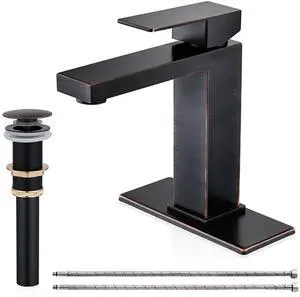 Oil Rubbed Bronze Bathroom Faucet, Single Hole Vanity Bath Faucet Single Handle Modern Stainless Steel Bathroom Faucets for Sink 1 Hole with Pop Up Drain Stopper & Water Supply Hoses Oil Rubbed Bronze Bathroom Faucet, Single Hole Vanity Bath Faucet Single Handle Modern Stainless Steel Bathroom Faucets for Sink 1 Hole with Pop Up Drain Stopper & Water Supply Hoses