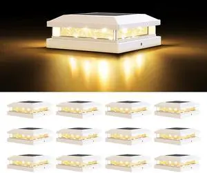 4x4 5x5 Solar Post Cap Lights Outdoor 12-Pack White for Vinyl/Wooden Post, 16LEDs, Warm/Cool White, Waterproof, Solar Powered Fence Post Lights for Garden, Patio, Porch 4x4 5x5 Solar Post Cap Lights Outdoor 12-Pack White for Vinyl/Wooden Post, 16LEDs, Warm/Cool White, Waterproof, Solar Powered Fence Post Lights for Garden, Patio, Porch