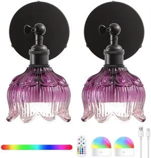 Vintage Battery Operated Wall Sconces: Gothic Wireless Rechargeable Light 5000mAh Dimmable Powered Sconce Remote Control, Set of 2 Cute Purple Flower Glow Cordless Mounted Lights for Bedroom Bedside Vintage Battery Operated Wall Sconces: Gothic Wireless Rechargeable Light 5000mAh Dimmable Powered Sconce Remote Control, Set of 2 Cute Purple Flower Glow Cordless Mounted Lights for Bedroom Bedside