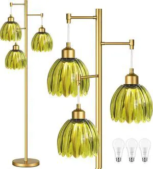 Vintage Floor Lamps for Living Room-3 Light Gold Floor Lamp with Three Bulbs & Glass Lampshape,Glass Mid Century Modern Standing Lamp Tree Tall Flower Floor Lamp for Bedroom Living Room,Corner Vintage Floor Lamps for Living Room-3 Light Gold Floor Lamp with Three Bulbs & Glass Lampshape,Glass Mid Century Modern Standing Lamp Tree Tall Flower Floor Lamp for Bedroom Living Room,Corner