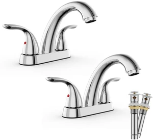 Chrome 4 Inch 2 Handle Centerset 2 or 3 Holes Bathroom Faucet 2 Pack, Vanity Sink Faucet with Copper Pop Up Drain and Water Supply Lines, BF008-5-C-2PACK Chrome 4 Inch 2 Handle Centerset 2 or 3 Holes Bathroom Faucet 2 Pack, Vanity Sink Faucet with Copper Pop Up Drain and Water Supply Lines, BF008-5-C-2PACK