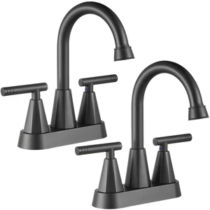 Matte Black Bathroom Faucets, Centerset Bathroom Sink Faucet, 2 Pack 4 Inch with Pop Up Drain and Supply Hoses, 2 Handle Stainless Steel Faucet for Vanity, RV, Farmhouse, 2 or 3 Hole Matte Black Bathroom Faucets, Centerset Bathroom Sink Faucet, 2 Pack 4 Inch with Pop Up Drain and Supply Hoses, 2 Handle Stainless Steel Faucet for Vanity, RV, Farmhouse, 2 or 3 Hole