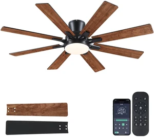 52 Inch Ceiling Fans with Lights Flush Mount Indoor Outdoor Brown Farmhouse Low Profile Ceiling Fan with Remote/APP for Bedroom Living Room, Quiet DC Motor, Dimmable, 8 Dual-finish Wood Blade 52 Inch Ceiling Fans with Lights Flush Mount Indoor Outdoor Brown Farmhouse Low Profile Ceiling Fan with Remote/APP for Bedroom Living Room, Quiet DC Motor, Dimmable, 8 Dual-finish Wood Blade