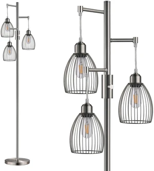 Dimmable Floor Lamp, Industrial Floor Lamps for Living Room, Brushed Nickel Tree Lamp Standing Lamp Tall Lamps with 3 Elegant Teardrop Cage Head & 800 Lumens LED Bulbs for Living Room Bedroom Office Dimmable Floor Lamp, Industrial Floor Lamps for Living Room, Brushed Nickel Tree Lamp Standing Lamp Tall Lamps with 3 Elegant Teardrop Cage Head & 800 Lumens LED Bulbs for Living Room Bedroom Office