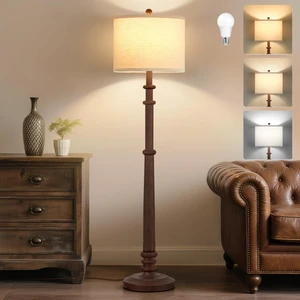 Floor Lamps for Living Room - 60" Farmhouse Floor Lamp with Adjustable Color Temperatures - Vintage Standing Lamp Reading Light with Linen Shade Tall Lamp for Bedroom Office, Reddish Brown Floor Lamps for Living Room - 60" Farmhouse Floor Lamp with Adjustable Color Temperatures - Vintage Standing Lamp Reading Light with Linen Shade Tall Lamp for Bedroom Office, Reddish Brown