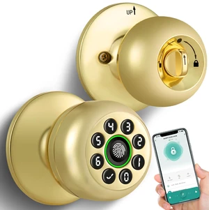 Smart Fingerprint Door Knob with Keypad, Fingerprint Door Lock, Light Brass Biometric Door Locks with App Control, Auto Lock, Door Lock with Code, Keyless Door Knob with Lock for Bedrooms, Front Door Smart Fingerprint Door Knob with Keypad, Fingerprint Door Lock, Light Brass Biometric Door Locks with App Control, Auto Lock, Door Lock with Code, Keyless Door Knob with Lock for Bedrooms, Front Door