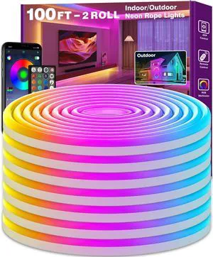 Led Neon Rope Lights 100FT,Control with App/Remote,Flexible Led Rope Lights,Multiple Modes,IP68 Outdoor RGB Neon Lights Waterproof,Music Sync Gaming Led Strip Lights for Bedroom Indoor Led Neon Rope Lights 100FT,Control with App/Remote,Flexible Led Rope Lights,Multiple Modes,IP68 Outdoor RGB Neon Lights Waterproof,Music Sync Gaming Led Strip Lights for Bedroom Indoor
