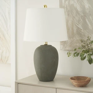 Home 23" Olive Green Ceramic Pot Table Lamp for Bedroom, Living Room, Dining Office, with White Tapered Drum Shade Home 23" Olive Green Ceramic Pot Table Lamp for Bedroom, Living Room, Dining Office, with White Tapered Drum Shade