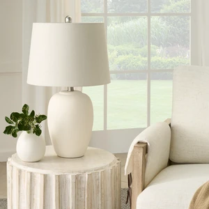 Home 23" Natural White Ceramic Jar Table Lamp for Bedroom, Living Room, Dining Office, with Off-White Shade Home 23" Natural White Ceramic Jar Table Lamp for Bedroom, Living Room, Dining Office, with Off-White Shade