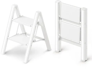 2 Step Ladder, Foldable Aluminum Step Stool with Anti-Slip Pedal Lightweight yet Sturdy, Portable, Non Slip Feet, 300Lbs Capacity, Elegant Look, for Kitchen, Closet, Pantry, White 2 Step Ladder, Foldable Aluminum Step Stool with Anti-Slip Pedal Lightweight yet Sturdy, Portable, Non Slip Feet, 300Lbs Capacity, Elegant Look, for Kitchen, Closet, Pantry, White