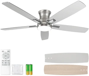 52 Inch Flush Mount Brushed Nickel Ceiling Fan with Light and Remote Control.Noiseless,Dimmable,3CCT,6 Speeds Reversible, Low Profile DC Ceiling Fans for Indoor or Covered Outdoor Use,ETL Listed 52 Inch Flush Mount Brushed Nickel Ceiling Fan with Light and Remote Control.Noiseless,Dimmable,3CCT,6 Speeds Reversible, Low Profile DC Ceiling Fans for Indoor or Covered Outdoor Use,ETL Listed